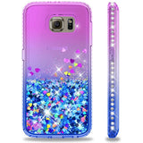 Bewegende - 3D Glitter Hoesje en Schermbeschermer Pakket - Geschikt Voor Galaxy S6 - Hoesje met Gehard Glas - 2 Stuks Gehard Glas - Bewegende Vloeibare Siliconengel Hoes - Transparant - Schokbestendig - Cover - Blauw Paars