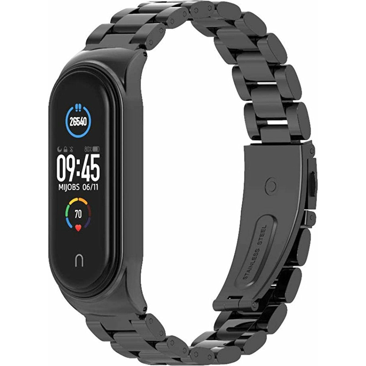 RVS Metalen Polsarmband | Geschikt voor Xiaomi Mi Band 3 / 4 / 5 / 6 | Bandvervanging van Roestvrij staal | Horlogebandaccessoires | Zwart
