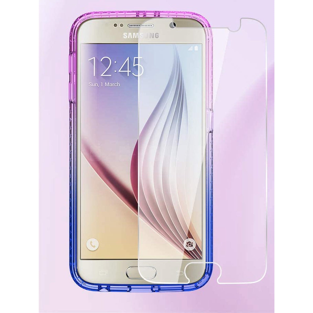 Samsung Galaxy S6 hoesje – glitter telefoonhoes met diamantverloop – dubbellaagse bescherming – TPU siliconen + harde PC case – vloeibare bling hoes – anti-val & krasbestendig – incl. 2x gehard glas screenprotector – hoes met luchtkussenranden
