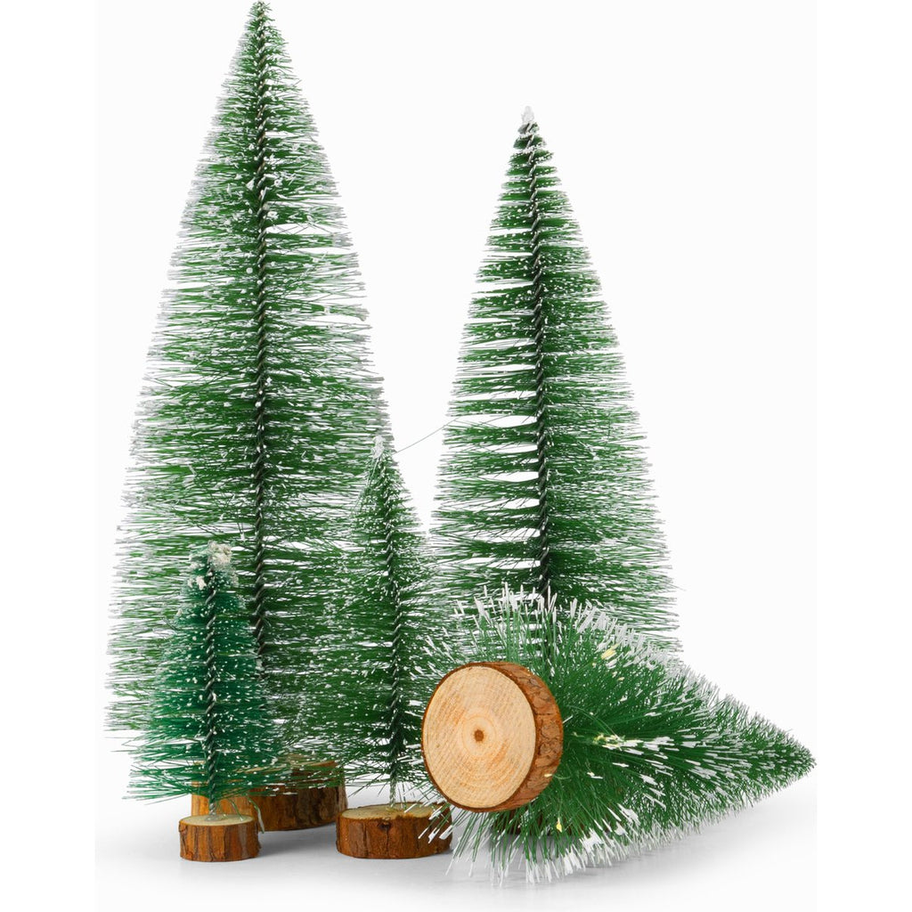 5 Stuks - Mini Frosted Denne bomen - Met Basis - Mini Kunststof Kerstboom Miniatuur Kerstbomen - Kerst Ornamenten -
