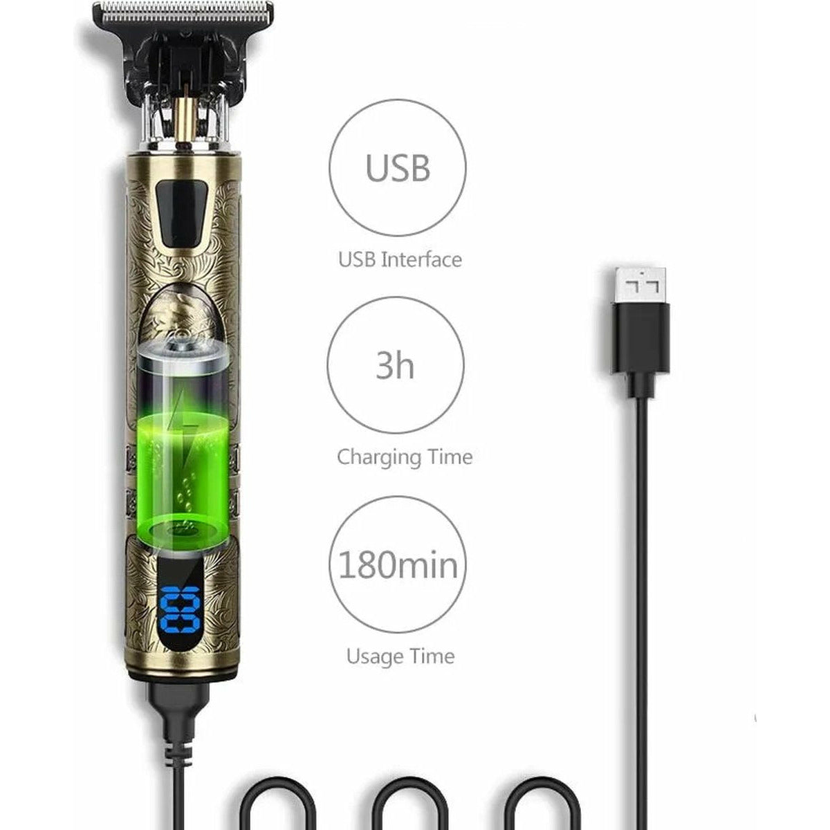 T9 - Luxe Tondeuse met LCD Display - Inclusief 4 Opzetkammen - USB Opaadbaar - Professionele Trimmer - Scheerapparaat - Baardtrimmer - Precisietrimmer- Draadloos - USB Opladen - Haarstyling – Goud