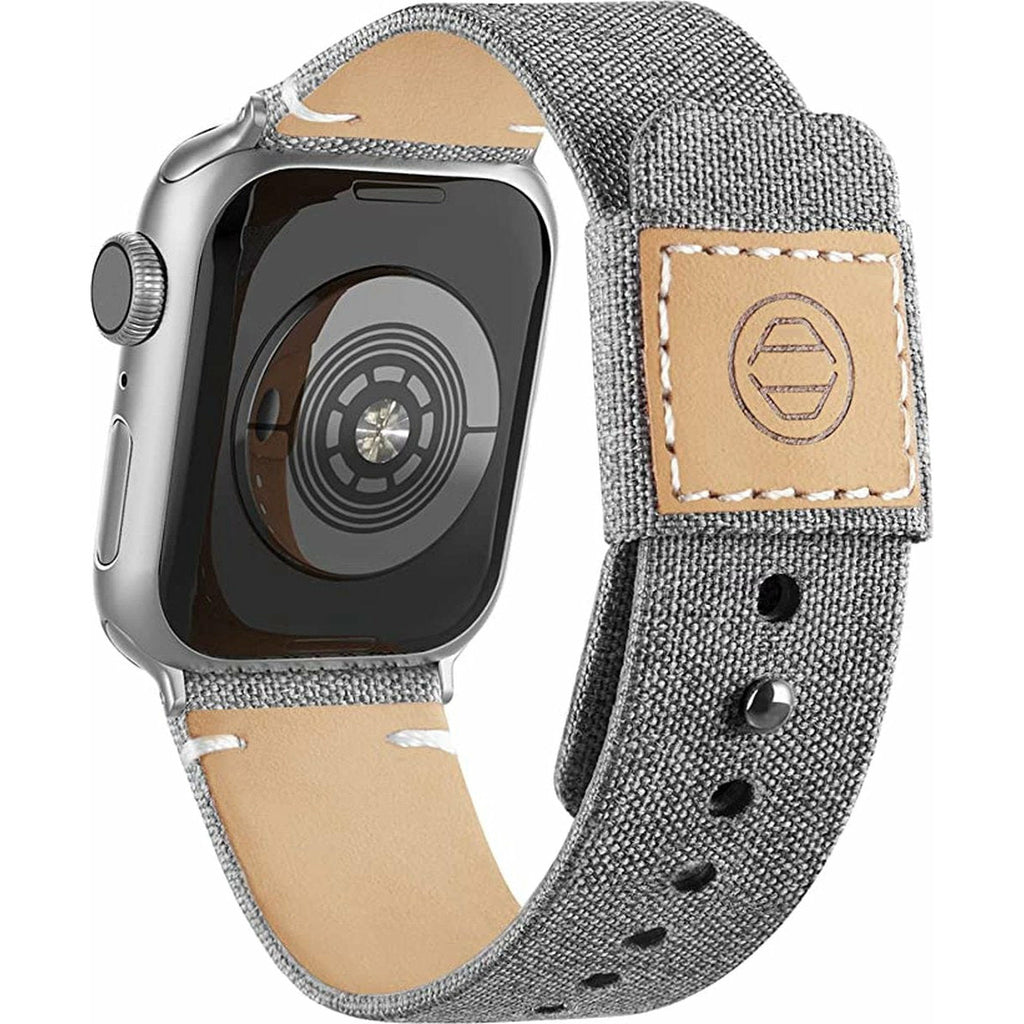 Gewoven Vervangende Band Geschikt voor Apple Watch - Nylon stof met Leren Voering en Kliksluiting - Geschikt voor Apple Watch 38mm - 40mm - Series 7/6/5/4/3/2/1 SE - Grijs - Unisex