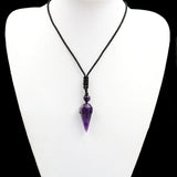 Amethist Hanger Ketting | 1 Stuk | Natuursteen, Gefacetteerde Kegelslinger voor Reiki, Chakra, Feng Shui met Waxkoord