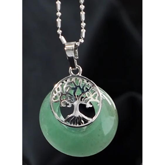 Boom Des Levens Ketting Met Groene Aventurijn Hanger – Donutvormige Edelsteen Met Levensboom Bedel – Reiki Chakra Wicca Sieraad – 58cm Ketting – Spirituele Edelsteen Voor Liefde Energie Balans & Bescherming – Meditatie Steen
