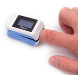 Oxy+ Digitale zuurstof saturatiemeter - met 2 kleuren OLED display - Anti-slip Siliconenclip - Saturatie Meter - Blauw / Wit
