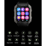 C20 - Robuuste Outdoor Smart Watch - 100M Waterdicht - Militaire Bluetooth Smartwatch - Health Tracker - Hartslag-/Bloeddruk Meter - 1,72" Scherm -  Voor Android / iOS - Unisex - Zwart