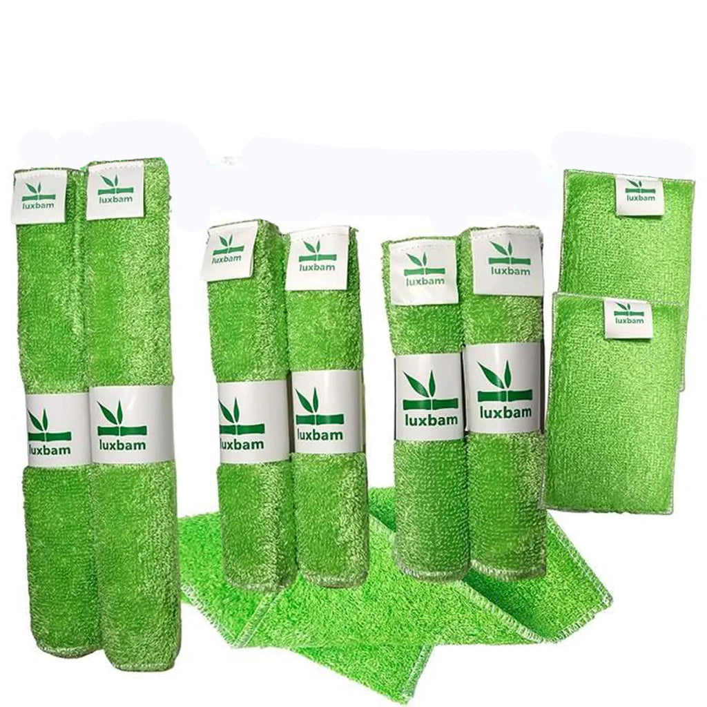 8-Delige Eco-Vriendelijke Schoonmaakset: 6 Bamboe Microvezel Doeken & 2 Sponzen, Wasbaar, Veelzijdig - Voor Thuis, Ramen, Auto - Groen