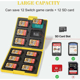Game Case voor Nintendo Switch + Lite | 12 Sleuven | Game Card Case, Opbergkoffer voor 12 Spellen | Geel Blok